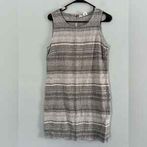 Artisan NY  Linen Cotton Blend Grey Striped Shift Dress Size 6 Sleeveless Light